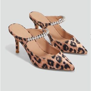 Faux Suede leopard 3 inch open back heels